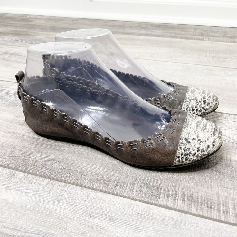 Tory Burch Abbey Cap Toe Scalloped Leather Ballet Flats Brown Snake Size 6M